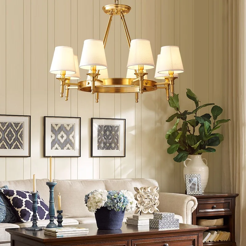 Đèn chùm đồng cổ điển dạng nến trang trí phòng khách