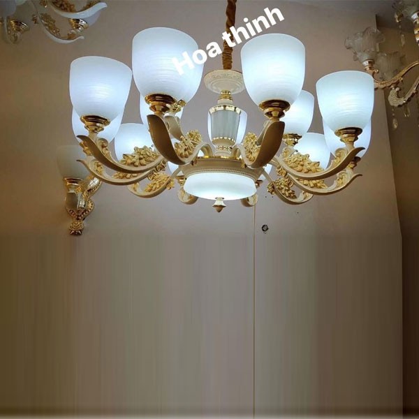 Đèn chùm gốm sứ trắng 16 tay