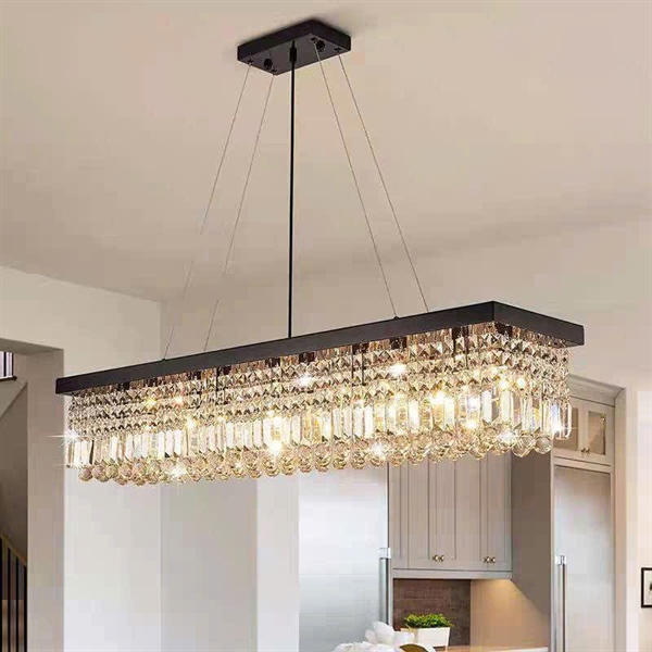 Đèn chùm pha lê HTPL-213 khung đen dài 1m2